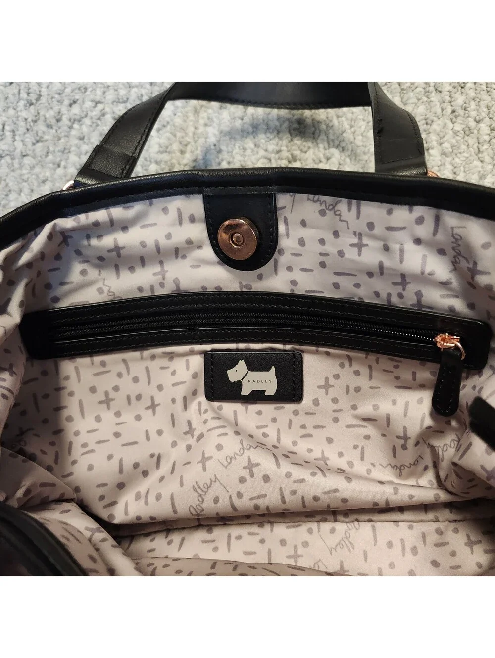 Radley London Black Tote Shoulder Bag with Dog Charm